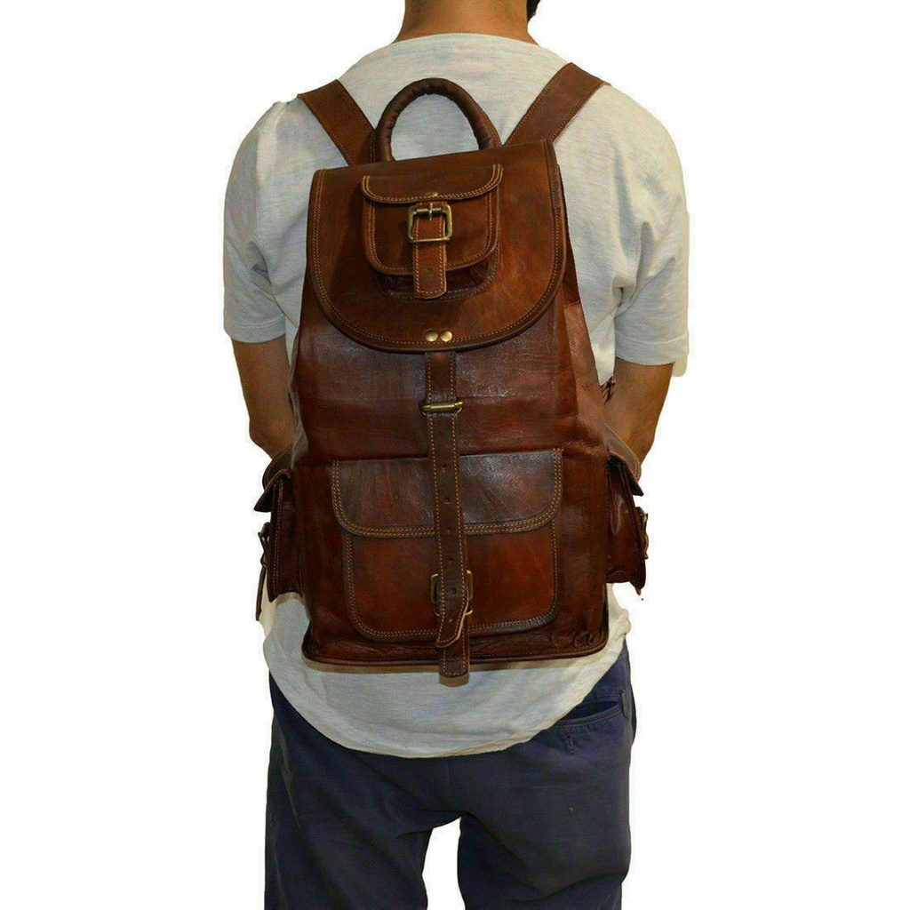 Leather Retro Rucksack Backpack for College,  School Picnic and Travel