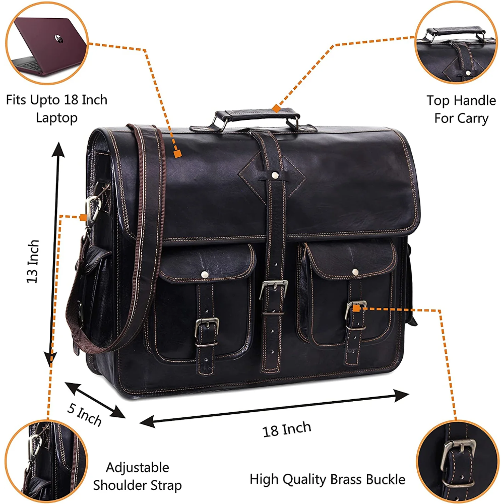 Office Cross body Laptop Briefcase College Satchel Bag for Men and Women Handmade Pure Leather Double Pocket 