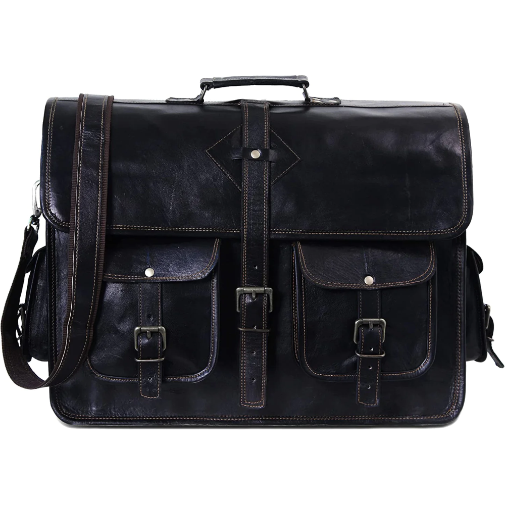 Office Cross body Laptop Briefcase College Satchel Bag for Men and Women Handmade Pure Leather Double Pocket 