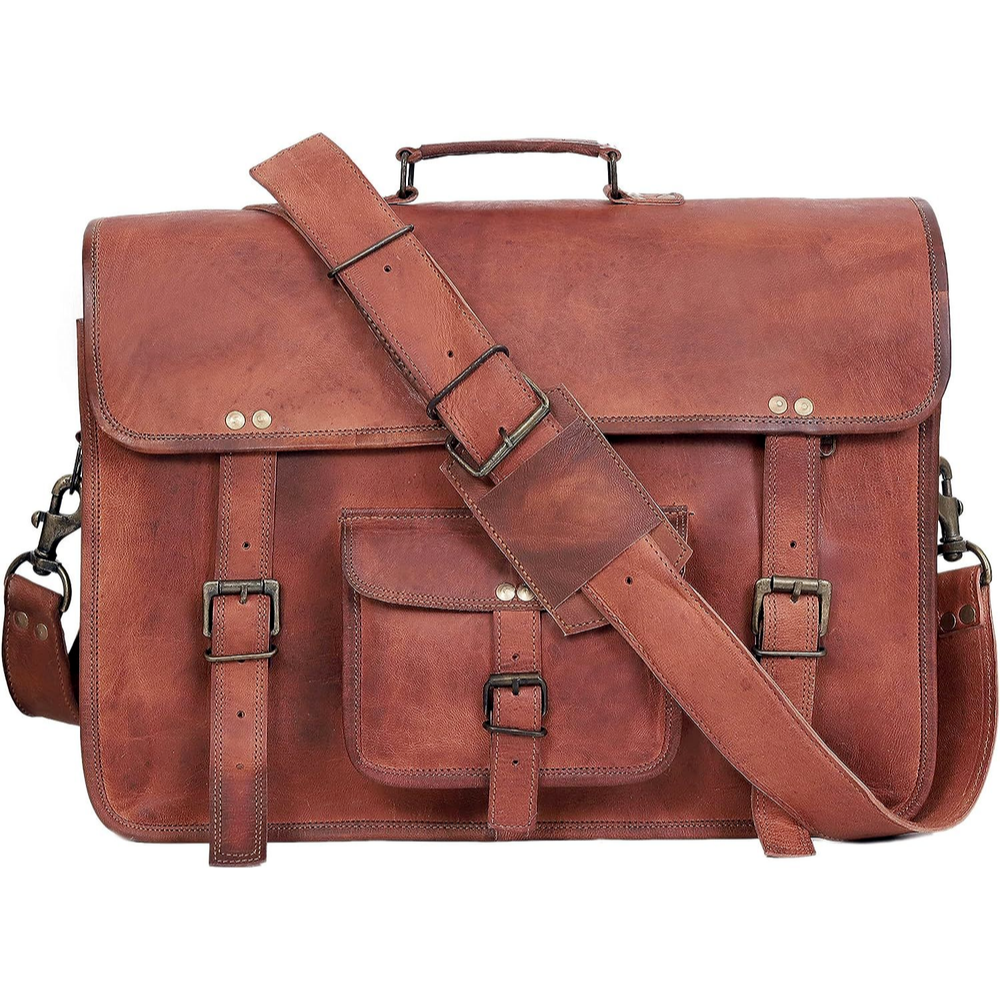 Office Cross body Laptop Briefcase College Satchel Bag for Men and Women Handmade Pure Leather