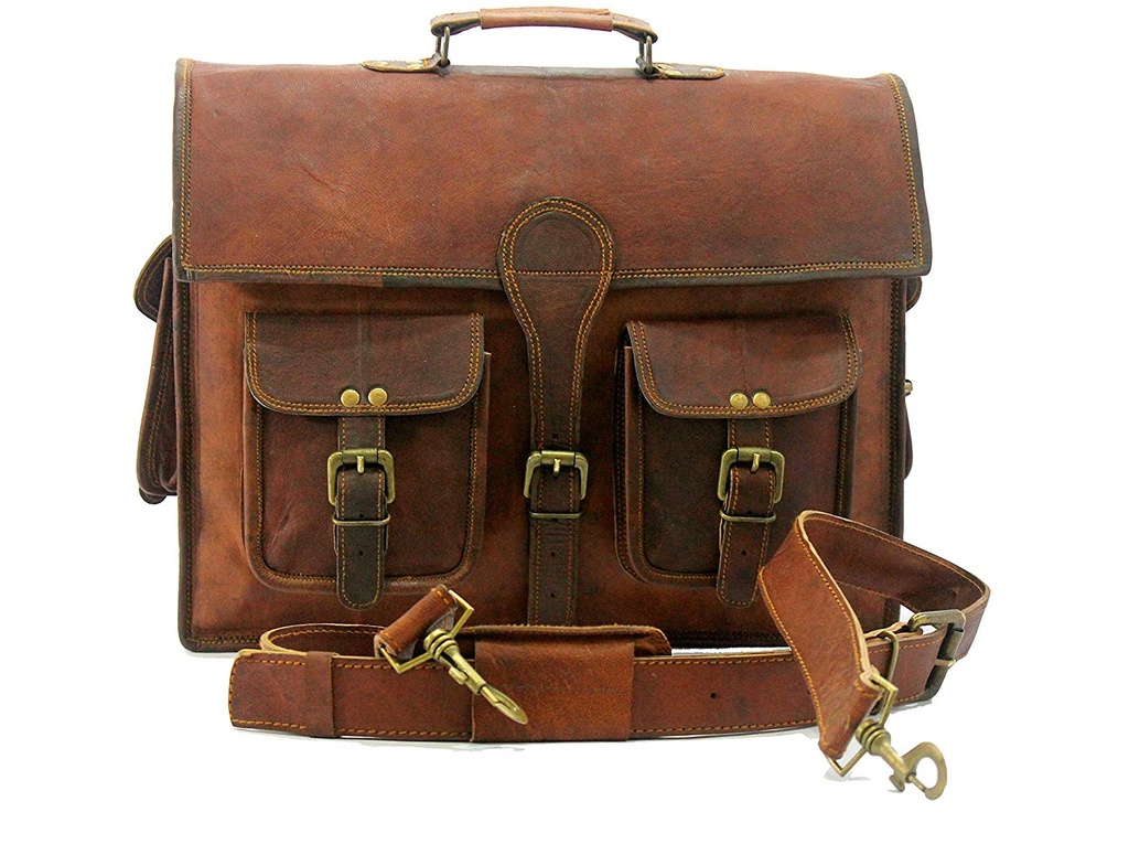 Leather Messenger Office Cross body Laptop Briefcase Computer College Satchel Bag for Men and Women