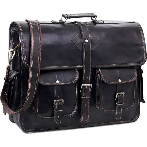 15" Inch Office Cross body Laptop Briefcase College Satchel Bag for Men and Women Handmade Pure Leather Double Pocket 