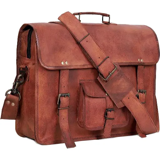 Office Cross body Laptop Briefcase College Satchel Bag for Men and Women Handmade Pure Leather